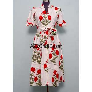 ชุดเดรสยาวปานกลางสไตล์โบฮีเมียนทันสมัยสำหรับงานแต่งงาน ลายดอกไม้พิมพ์ลายด้วยมือ ผ้าฝ้าย สำหรับผู้หญิง สวยงาม สบายๆ เหมาะกับฤดูร้อน - Product Image 3