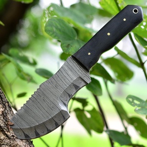 Cuchillo de caza y supervivencia hecho a mano DIY OEM de acero damasco inoxidable con mango de micarta y funda de cuero fino - Product Image 3