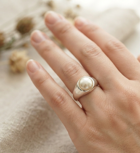 Bague de luxe en argent sterling 925 avec perle blanche naturelle, plaquée or rose et or jaune, faite à la main, cadeau de mariage - Product Image 2