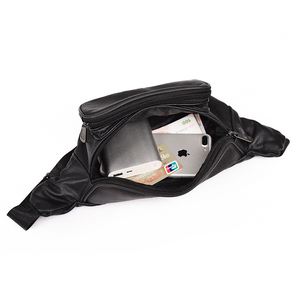 Sac banane unisexe en cuir PU vintage tendance avec fermeture éclair, noir, pour usage quotidien décontracté - Product Image 3