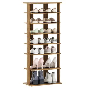 Scarpiera a 7 livelli a doppia fila con ripiani regolabili, salvaspazio, stretta, per ingresso o armadio, anti-ribaltamento, colore naturale - Product Image 1