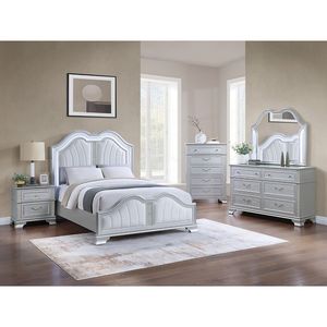 Cassettiera Contemporanea a 5 Cassetti con Finitura Grigio Eleganza, Pomelli e Maniglie in Cristallo per Camera da Letto, 1 Pezzo - Product Image 6