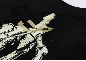 T-shirt unisexe squelette main strass 2026 noir oversize avec cristaux argentés scintillants, style streetwear urbain HD - Product Image 4