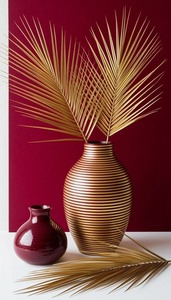 Luxury Gold <b>Striped</b> Asian Zen Handmade Tabletop <b>Vase</b> Modern Black Gold Metal Large Golden Stripe Home Decor Wedding - Product Image 1
