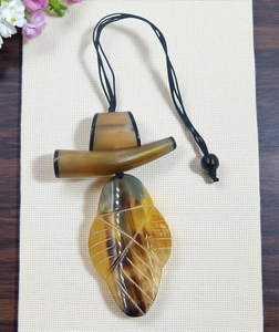 Vintage Spike Pendant Necklace Buffalo Horn Ecofriendly Wedding Jewelry Black Gold Patterned Classic Design for Women - Product Image 1