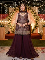 Ensemble Sharara en Georgette Brodé pour Femme, Style Ethnique, avec Ceinture Broderie, Tenue de Soirée Chic, Robe de Mariée Indienne – Vente en Gros