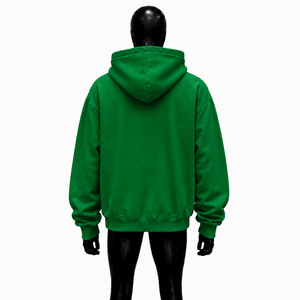 Sudadera con capucha verde extragrande con cremallera completa y estampado gráfico rojo, estilo urbano unisex, para hombre y mujer, ajuste casual - Product Image 2