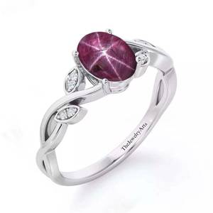 Bague en argent sterling 925 avec rubis étoilé Lindy, design 6 rayons, faite à la main, bijoux fins, pierre de naissance de juillet, bague de fiançailles pour cadeau - Product Image 2