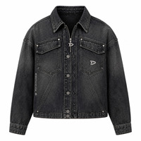 Chemise en jean délavé anthracite coupe courte décontractée style hip-hop urbain ample en coton respirant et écologique avec fermeture éclair métallique