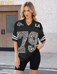 Camiseta Oversize de Malla Personalizada con Estampado de Leopardo Número 79, Estilo Hip Hop Urbano, Cuello en V, Top Corto de Moda Los Ángeles - Product Image 4