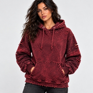Women’s distressed pullover hoodie with vintage fading, soft fabric, relaxed fit, and <b>rugged</b> accents for effortless casual - Product Image 1