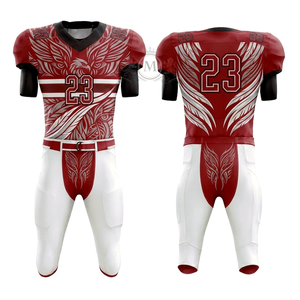 Ensemble d'uniformes de football américain pour hommes, rouge et blanc, impression par transfert thermique, col en V, manches courtes, évacuation de l'humidité, ajusté, adulte, entièrement imprimé sur le devant - Product Image 1