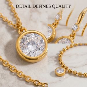 Wholesale Gold Plated Stainless Steel Trendy Zircon Necklace Earrings and <b>Bracelet</b> <b>Set</b> for Niche Fashion Boutique Gift - Product Image 5