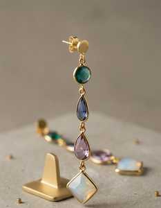 Boucles d'oreilles pendantes géométriques en laiton plaqué or avec quartz serti clos, bijoux de fête bohèmes pour femmes - Product Image 3