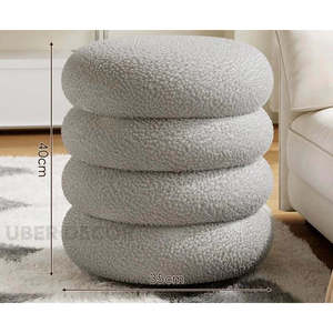 CloudRing Boucle, taburete otomano redondo, asiento de PUF de Donut de felpa para sala de estar y dormitorio, muebles de acento minimalista moderno - Product Image 6