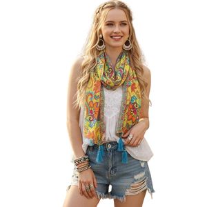 Pañuelo Largo con Estampado Floral para Mujer, Ligero, de Poliéster, Accesorio de Moda de Verano con Borlas para Uso Diario - Product Image 1