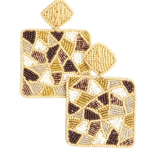 Pendientes Largos Hechos a Mano con Cuentas de Semillas, Diseño Tribal Azul, Amarillo y Blanco, Joyería de Moda, Accesorios - Product Image 2
