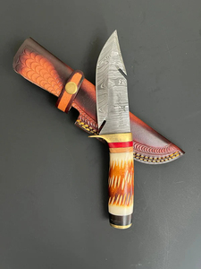 Drop Point Hunting Knife Damascus Steel Blade Bevel Edge 0.7mm Thickness DIY Grade Ivory Handle - Product Image 5