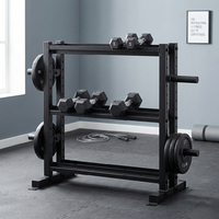 Support à haltères moderne en fonte métallique, durable et stable, à 3 niveaux, pour le rangement d'équipements de salle de sport commerciale, état impeccable