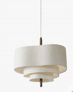 Lampe suspendue minimaliste à 3 niveaux en tissu de lin avec accent en bois, luminaire de plafond pour salle à manger, lumière de Noël - Product Image 1