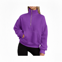Yüksek Kaliteli Kadınlar İçin Balıkçı Yaka Uzun Kollu Sweatshirt OEM Hizmeti Büyük Beden Sıcak Kışlık Düz Renk Polar Nefes Alabilen