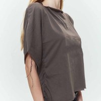 Atasan Crop Wanita Ukuran Besar Lengan Pendek Bahu Jatuh Warna Polos Kaos Rajut Longgar Leher O Cocok untuk Semua Musim