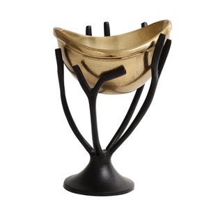 Bol en métal fait main de premier choix avec support noir, finition dorée, design glamour, plat de service décoratif - Product Image 4
