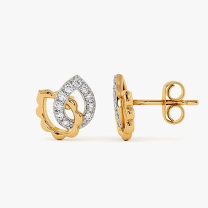 Boucles d'oreilles clous en or jaune avec diamant de laboratoire et feuille entrelacée en halo - Product Image 2