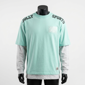 เสื้อยืดคอตตอนคุณภาพสูง 220 GSM สีเขียวมิ้นท์ สำหรับผู้ชาย แบบสองชั้น ดีไซน์โลโก้ยาง แขนสองชั้น - Product Image 5