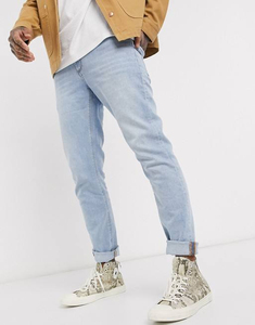 Jeans de Mezclilla Slim Fit Azul Claro Lavado a la Piedra, Cintura Media, Estilo Casual Desgastado, Algodón Transpirable, Ropa de Primavera - Product Image 3