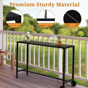 Table rectangulaire étroite de 55 pouces pour extérieur, avec roulettes, pour balcon, patio, jardin, cour, bar, durable et portable - Product Image 5