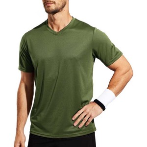 Camiseta de Manga Corta para Hombre, Cuello Redondo, Color Verde Oliva, Corte Regular, Secado Rápido, Tejido de Poliéster, Jersey Sólido, Ropa Casual - Product Image 2