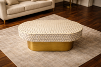 Table basse ovale en bois massif avec incrustation d'os, style moderne, pour salon