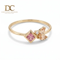 Nouvelle bague de luxe en or massif 14 carats avec diamant de laboratoire, morganite et saphir Padparadscha, bijoux de mariage pour femmes