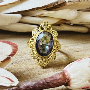 Nuevo Anillo de Topacio Místico, Anillos Boho de Latón para Mujer, Chapado en Oro de 18k, Joyería Floral Gruesa para Venta al por Mayor/OEM/ODM - Product Image 1