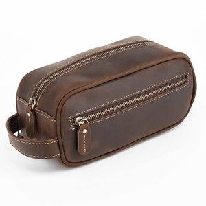 Luxury <b>Men</b> Full Grain Leather Dopp Kit Large Capacity Portable Travel for Toiletry Bag Organizer Zipper Blank <b>Pouch</b> for Washing. - Product Image 6