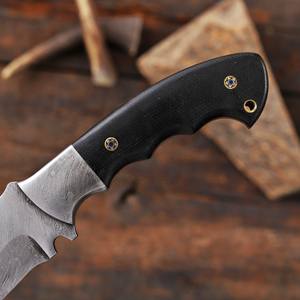 Cuchillo Bowie de Hoja Fija de Acero de Damasco Forjado a Mano con Funda, Cuchillo de Caza y Camping OEM Personalizado de Espiga Completa con Mango de Micarta - Product Image 5