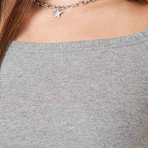 Women Gray Square Collar Cap Sleeve <b>Crop</b> <b>Top</b> Casual Jersey T-Shirt Breathable Short Sleeve Spring Summer Wear - Product Image 5