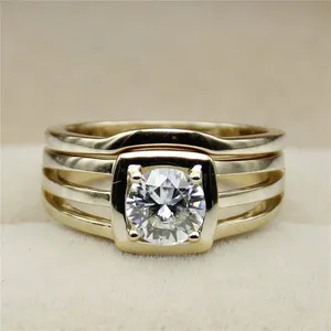 Vintage Round Cut Moissanite Engagement <b>Ring</b> Set <b>925</b> Sterling <b>Silver</b> Yellow Gold Plated Women's Bridal <b>Ring</b> Set - Product Image 5