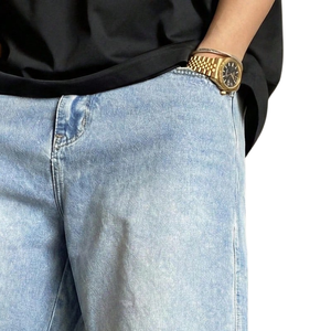 <b>Mens</b> Light Blue Denim <b>Bermuda</b> <b>Shorts</b> Loose Fit Casual Summer <b>Shorts</b> Washed Cotton Denim Five Pocket Streetwear Fashion Style - Product Image 3