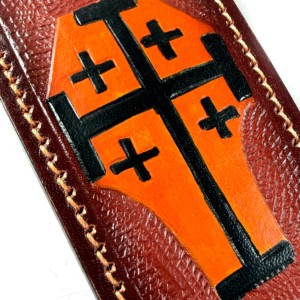 Funda de cuero pintada a mano de alta calidad, hecha en fábrica, para cuchillos de hoja fija. - Product Image 3
