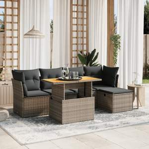 Ensemble de canapé de jardin en rotin PE gris foncé 6 pièces, meubles d'extérieur élégants et confortables - Product Image 1
