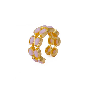 Pink <b>Opal</b> Gemstone Open Cuff Wide <b>Ring</b>-<b>Gold</b> Plated Multi Stone Statement Boho <b>Ring</b>-Handmade Artisan Jewelry Gift For GirlfriendR - Product Image 4