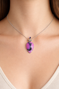 Natural Pink Dendrite Opal Garnet Heart Pendant 925 Sterling Silver Rose Gold Yellow Gold Plated Handmade Double Stone Jewelry - Product Image 2
