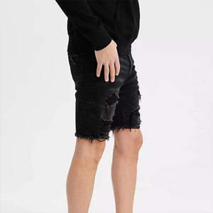 Shorts en jean vintage d'été personnalisés par le fabricant, coupe ample, style décontracté, broderie déchirée, pour hommes - Product Image 1