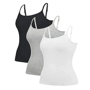 Camisetas sin mangas de poliéster suave para mujer con logo frontal, color liso, sin cuello, transpirables, de punto, para uso casual, en negro, gris y blanco. - Product Image 1