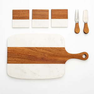 Marble and Wood Chopping <b>Board</b> Set with Handle Rectangle Cutting Blocks and Cheese <b>Tools</b> Combination Package - Product Image 1