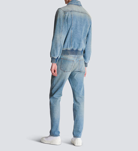 Veste en jean éco-responsable pour homme, nouvelle tendance, effet délavé léger, effet aléatoire, style streetwear hiver, fermeture éclair - Product Image 2