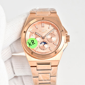 Reloj de Hombre Mecánico Automático de Lujo, con Esfera Dorada Rosa, Calendario Perpetuo y Fase Lunar, para Eventos Formales y Casuales - Product Image 1