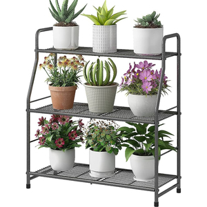 5 Tier Tall Indoor Plant Stand With Hanging <b>Hooks</b> Modern Metal & Wood Flower Pot Rack Heavy Duty For Balcony Living Room - Product Image 4